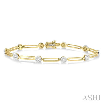 1 1/5 Ctw Lovebright Round Cut Diamond Paperclip Link Bracelet in 14K Yellow and White Gold
